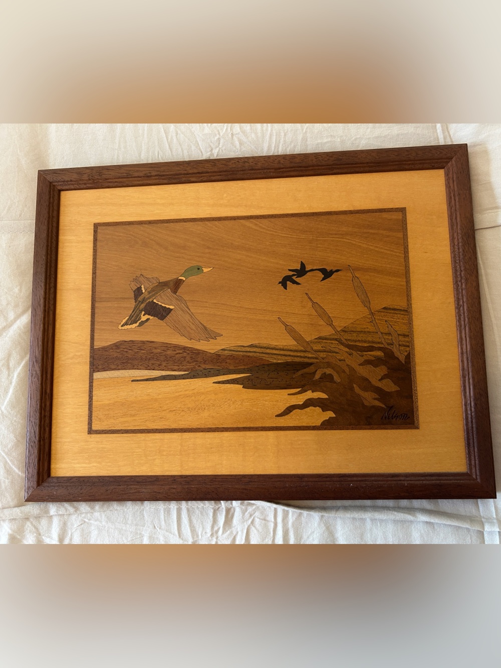 Wood Inlay Mallard Duck Wall Art - Brown and Tan